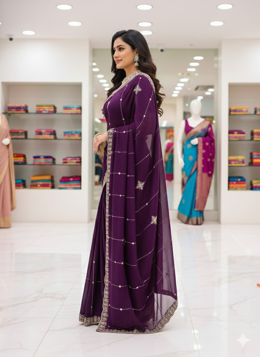 Heavy Embroidery Rangoli Silk Saree