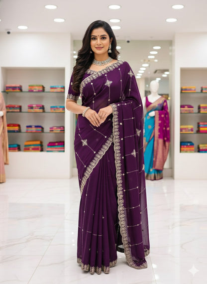 Heavy Embroidery Rangoli Silk Saree