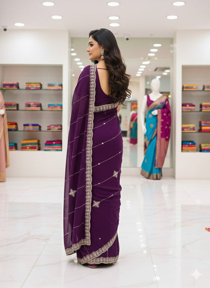 Heavy Embroidery Rangoli Silk Saree