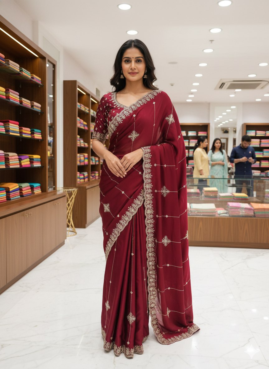 Heavy Embroidery Rangoli Silk Saree