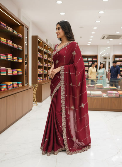 Heavy Embroidery Rangoli Silk Saree