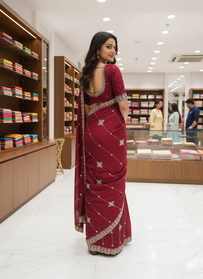 Heavy Embroidery Rangoli Silk Saree