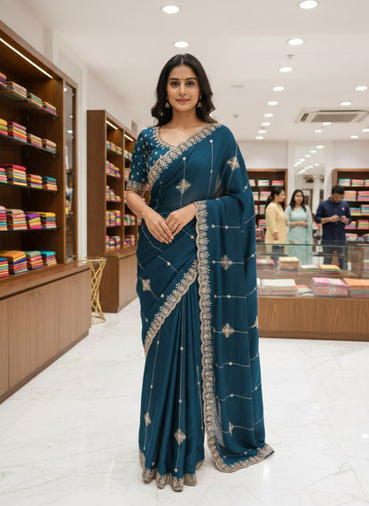 Heavy Embroidery Rangoli Silk Saree