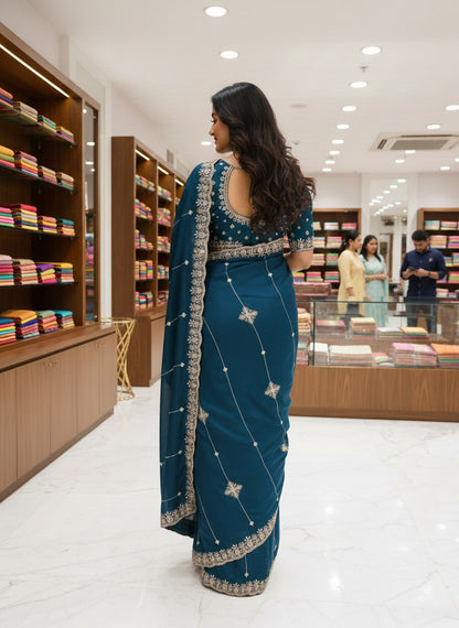 Heavy Embroidery Rangoli Silk Saree