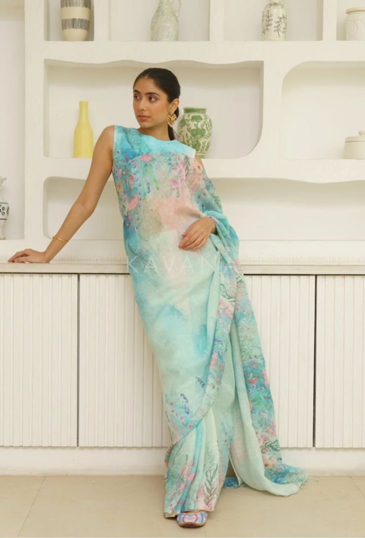 Sareewave Presents Designer Cotton Linen Silk Saree