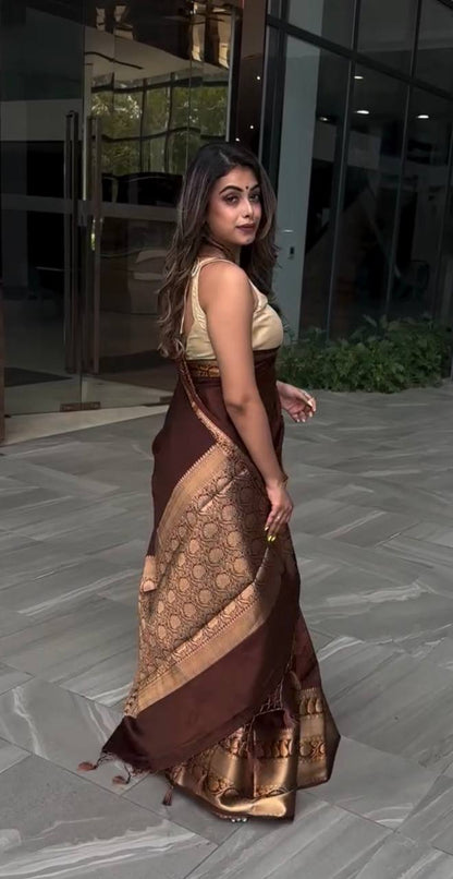 BEAUTIFUL RICH PALLU & JACQUARD WORK SOFT LICHI SILK SAREE