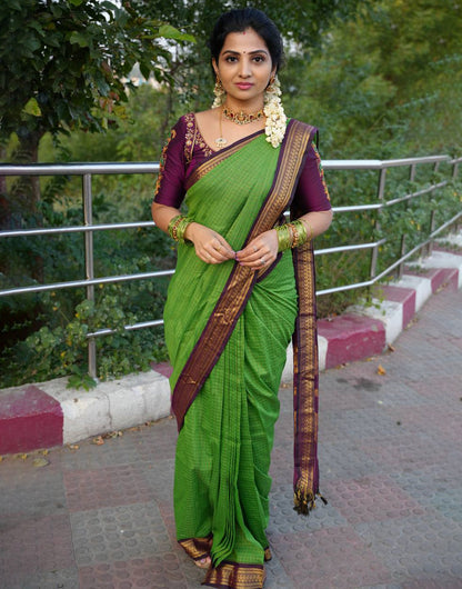 Green Silk Saree With Weaving Work