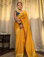 Yellow Soft Lichi Silk Golden Zari Weaving Saree