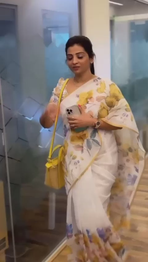 Load video: Sareewave Presents Designer Cotton Linen Silk Saree