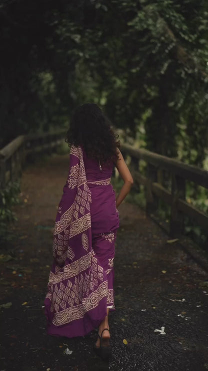 Purple Mul Cotton Ready To Wear Saree With Pocket