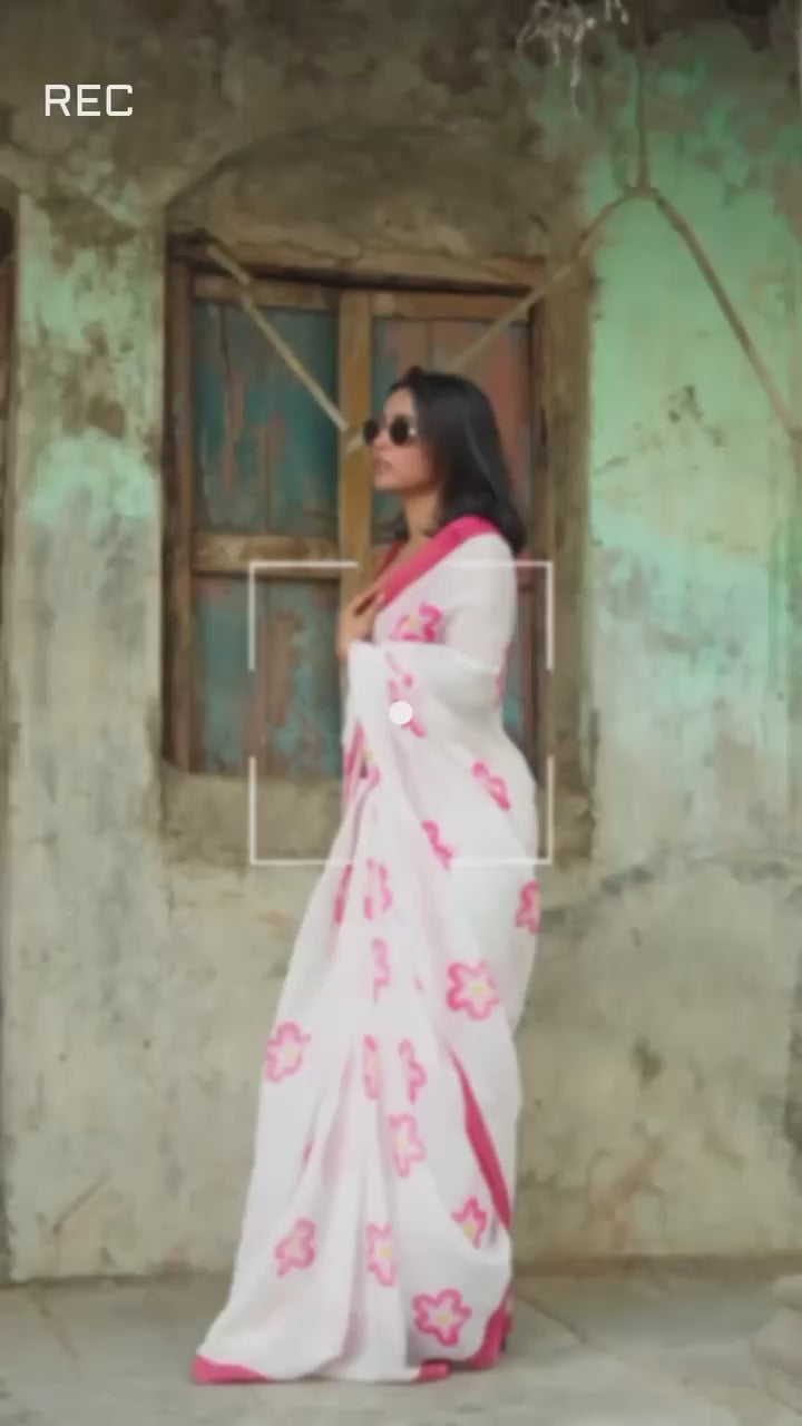 Load video: Sareewave Presents Designer Cotton Linen Silk Saree