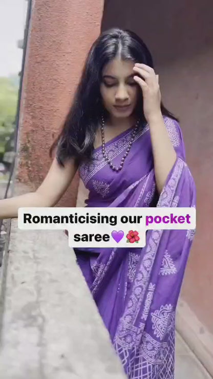Purple Colour Mul Cotton Ready To Wear Saree With Pocket