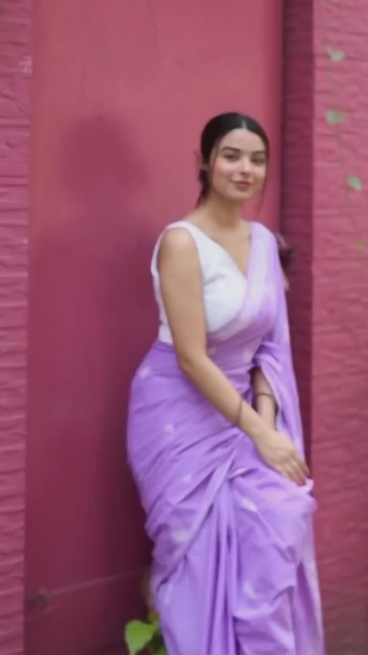 Load video: Purple Colour Mul Cotton Ready To Wear Saree With Pocket