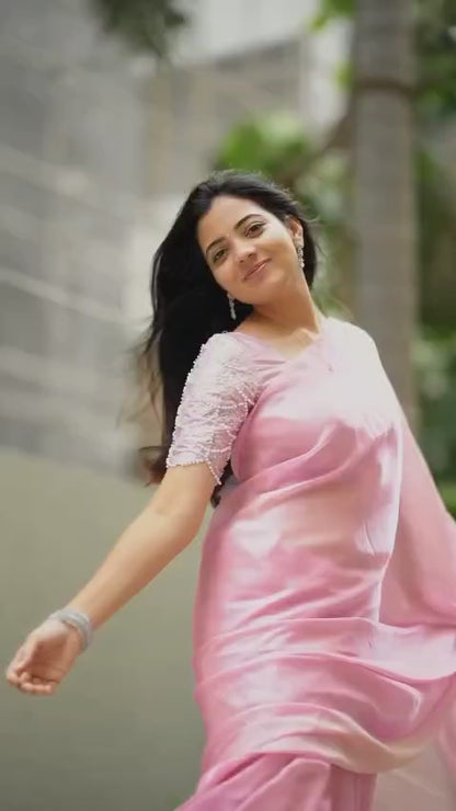 Elegant Plain Pink Silk Saree