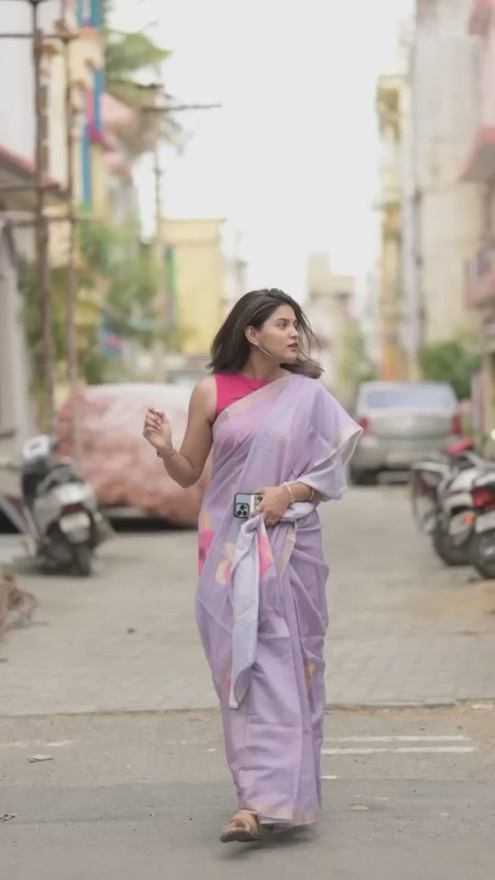 Load video: Sareewave Presents Designer Cotton Linen Silk Saree