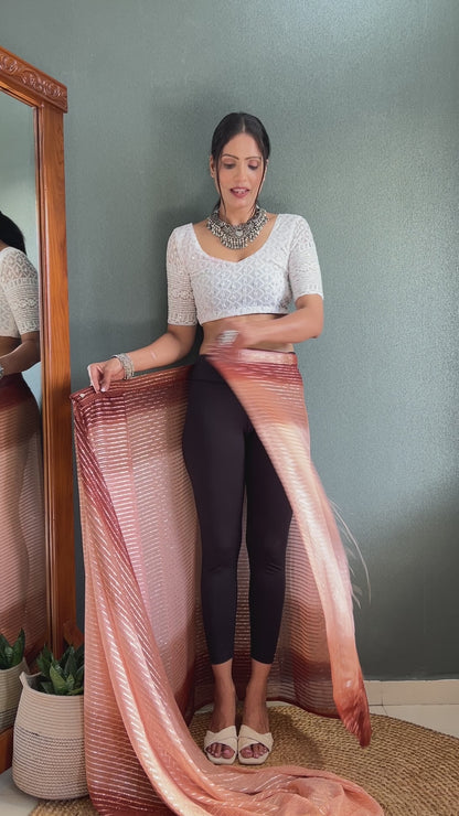 Chiffon Saree With Zari Work Patta Ready To Wear Saree