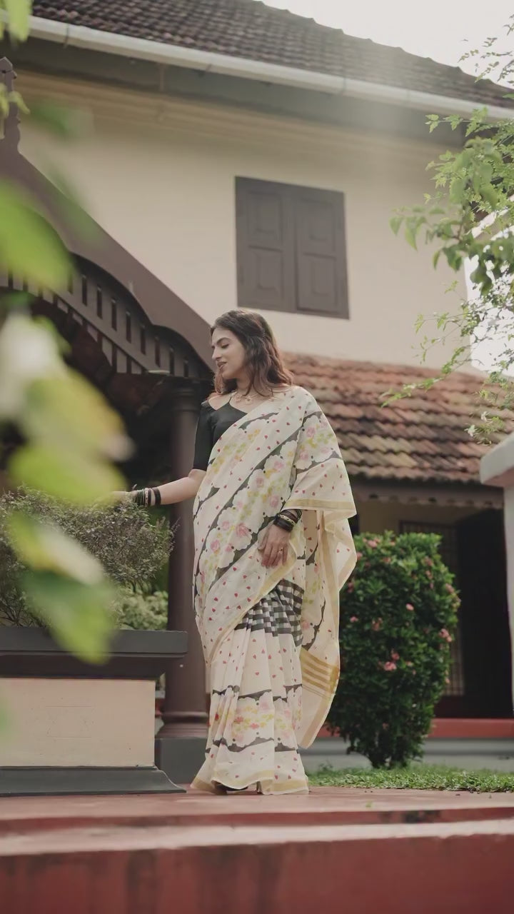 Load video: Sareewave Presents Designer Cotton Linen Silk Saree