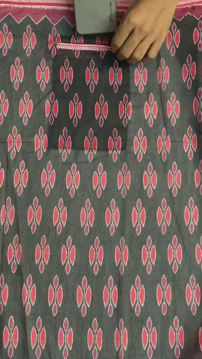 Black Colour Mul Cotton Ready To Wear Saree With Pocket
