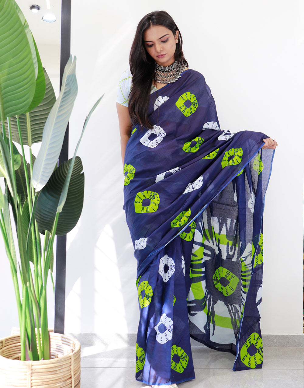 Navy Blue Pure Soft Cotton Saree With Digital Printed Work