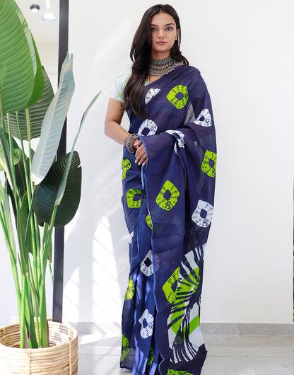 Navy Blue Pure Soft Cotton Saree With Digital Printed Work