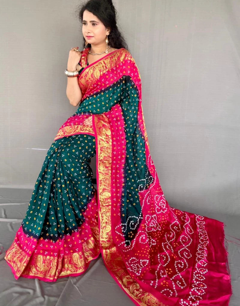 Hot Pink and Parrot Green Banarasi Silk Handwoven Saree – Diva