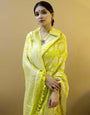 Stylish Yellow Jacquard Work Soft Silk Saree