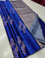 Stylish Blue Jacquerd Border Soft Lichi Silk Saree