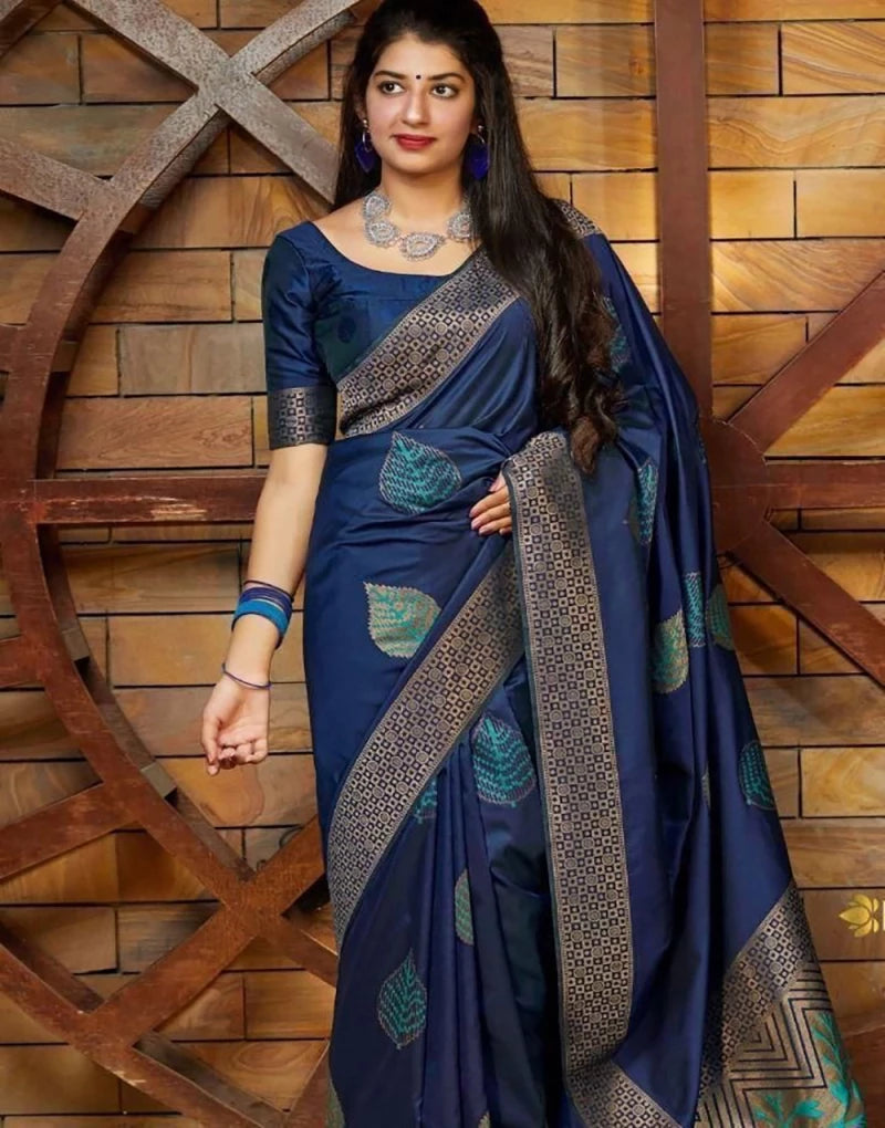 Beautiful Blue Rich Pallu And Jacquard Work Silk Saree