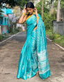 Beautiful Sky Blue Rich Pallu And Jacquard Work Silk Saree