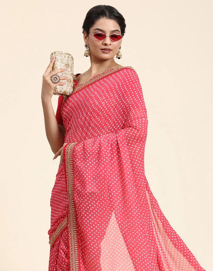 Red Bandhani Design With Embroidery Work Blouse