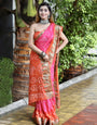 Pink & Orange Multi Hand Bandhej Bandhani With Blouse Set