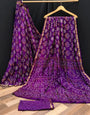 Purple  Hand Bandhej Bandhani Saree With Blouse Set