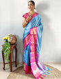 1 Min In ready To Wear Sky Pink Pure Aura Cotton SIlk Saree With Jacquard Blouse Piece