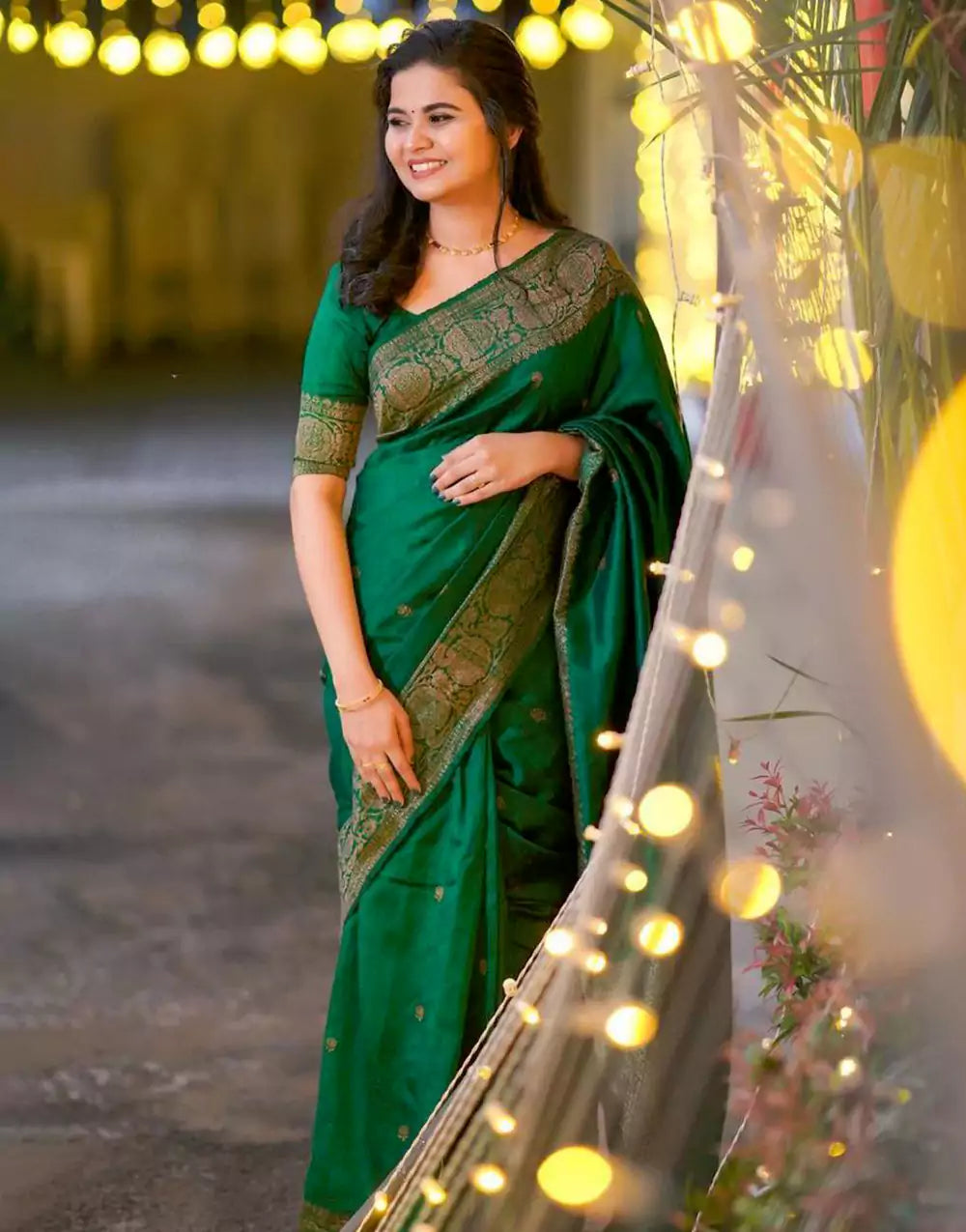 Dark Green Banarasi Soft Silk Copper Zari Weaving Saree