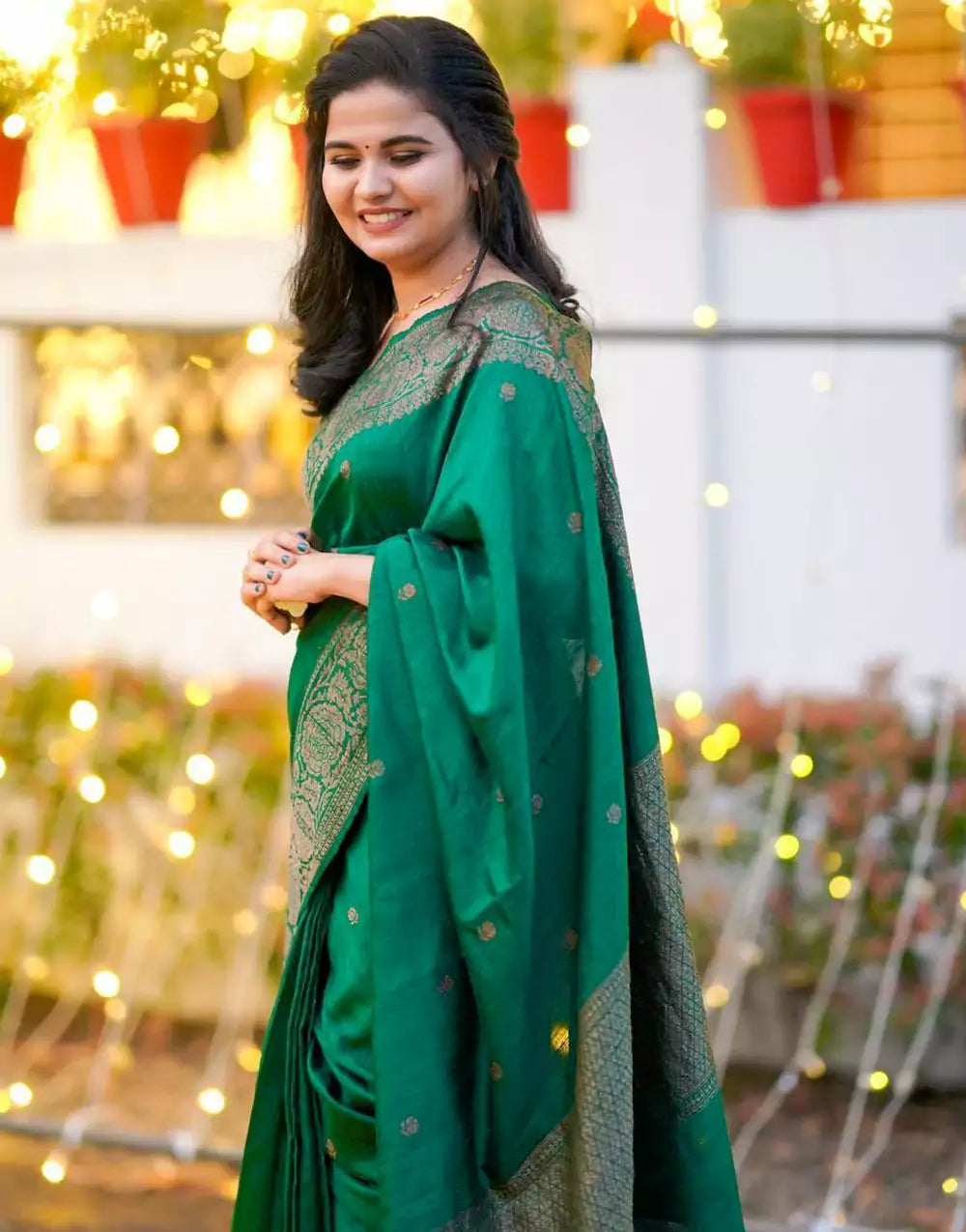 Dark Green Banarasi Soft Silk Copper Zari Weaving Saree