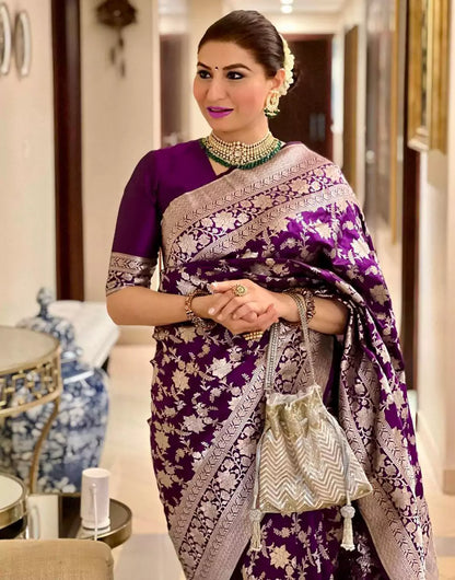 Purple Soft Banarasi Silk Zari weaving saree