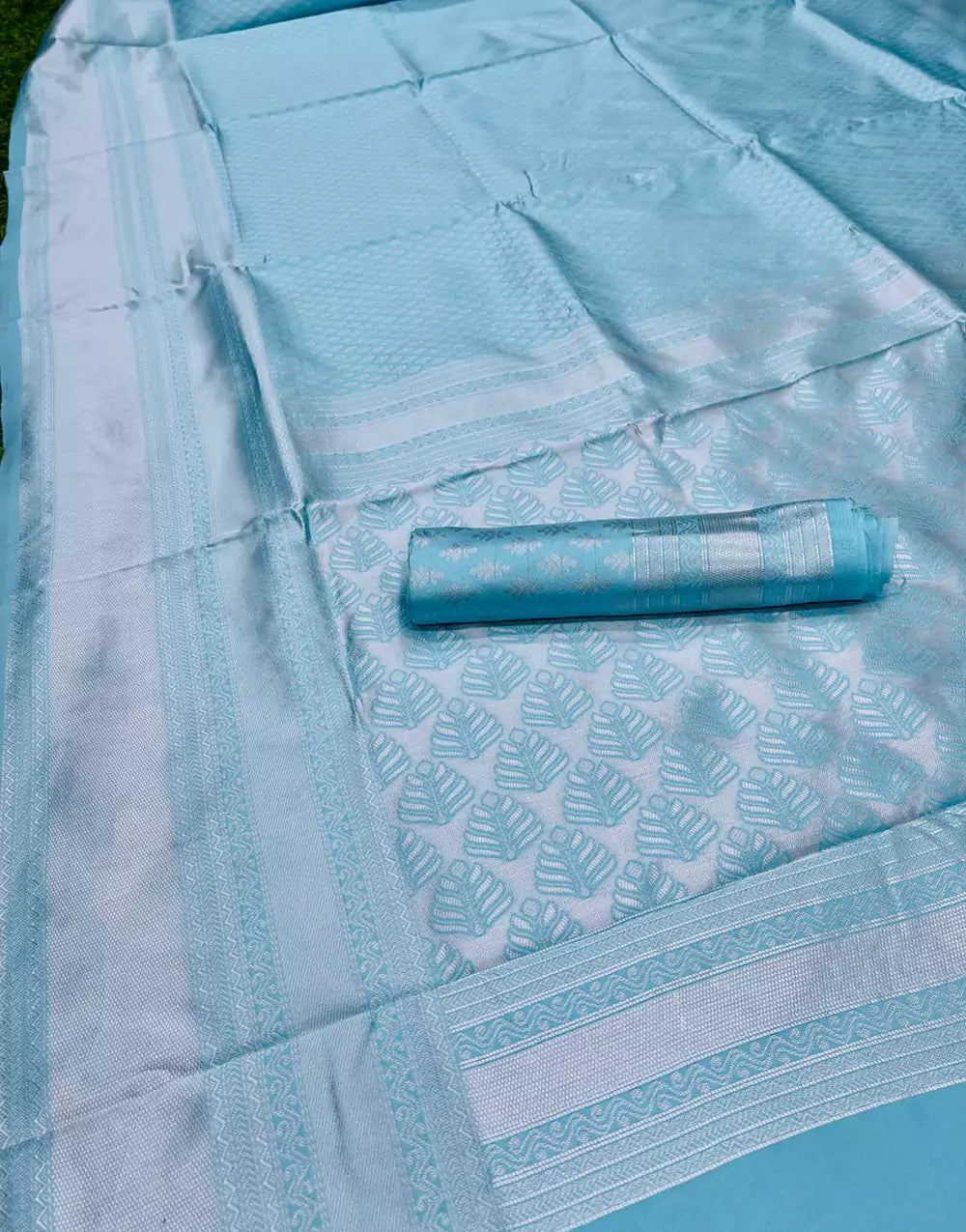 Sky Blue Banarasi Soft Silk Zari Weaving Work