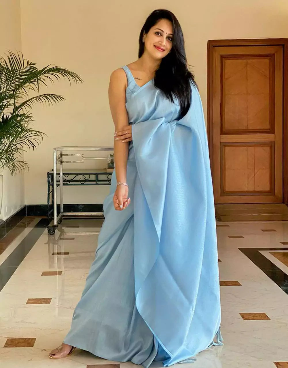Sky Blue Banarasi Soft Silk Zari Weaving Saree