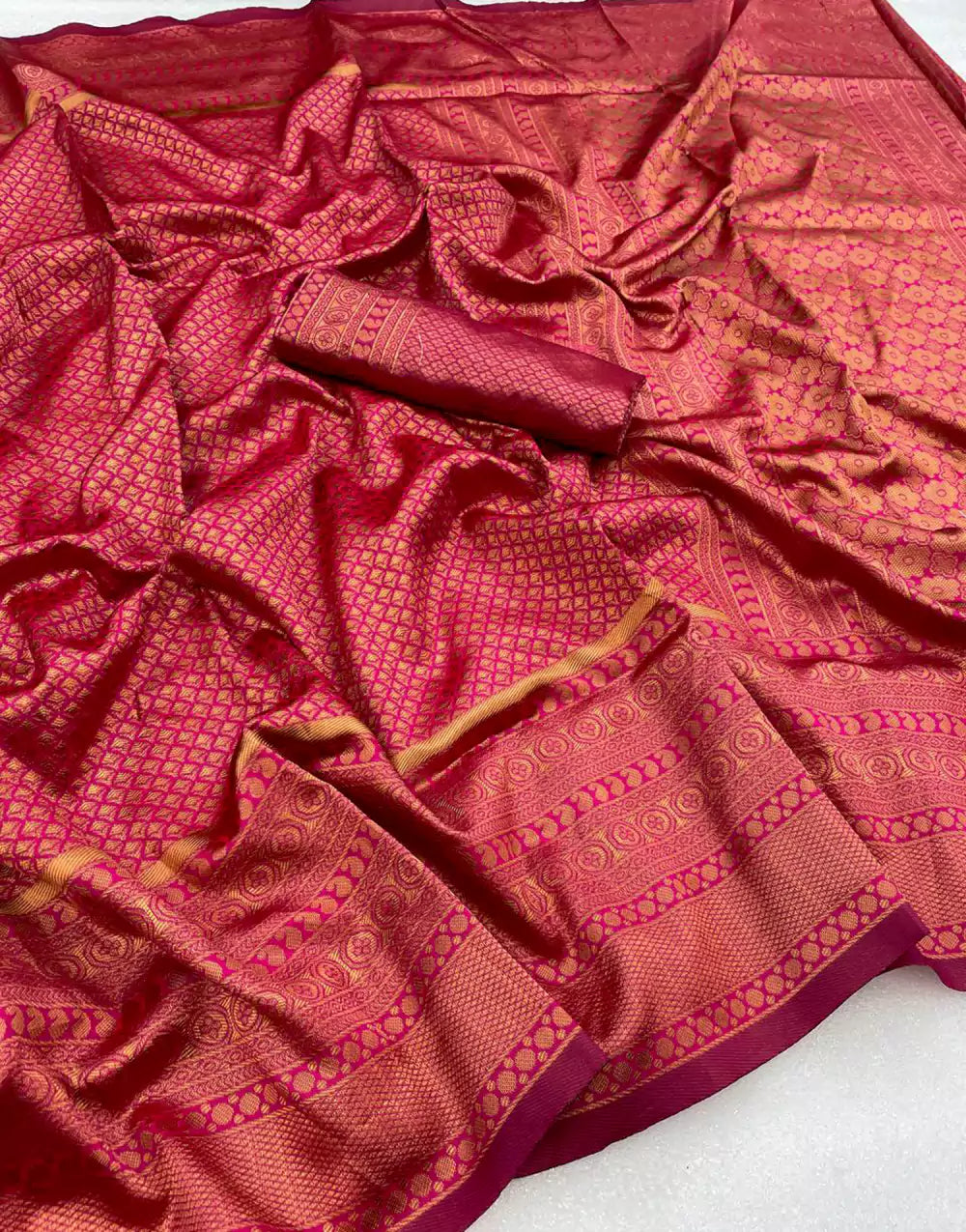 Pink Colour Saree With Heavy Magenta Brocade Blouse