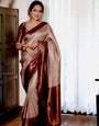 Cream & Brown Zari Weaving Saree With Heavy Brocade Blouse