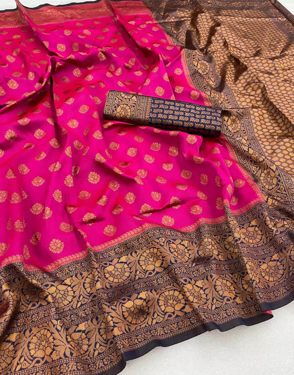 Pink Colour Banarasi Soft Silk Saree With Blouse