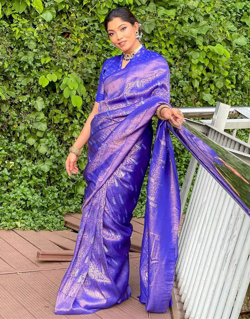 Violet Banarasi Copper Zari Weaving Saree
