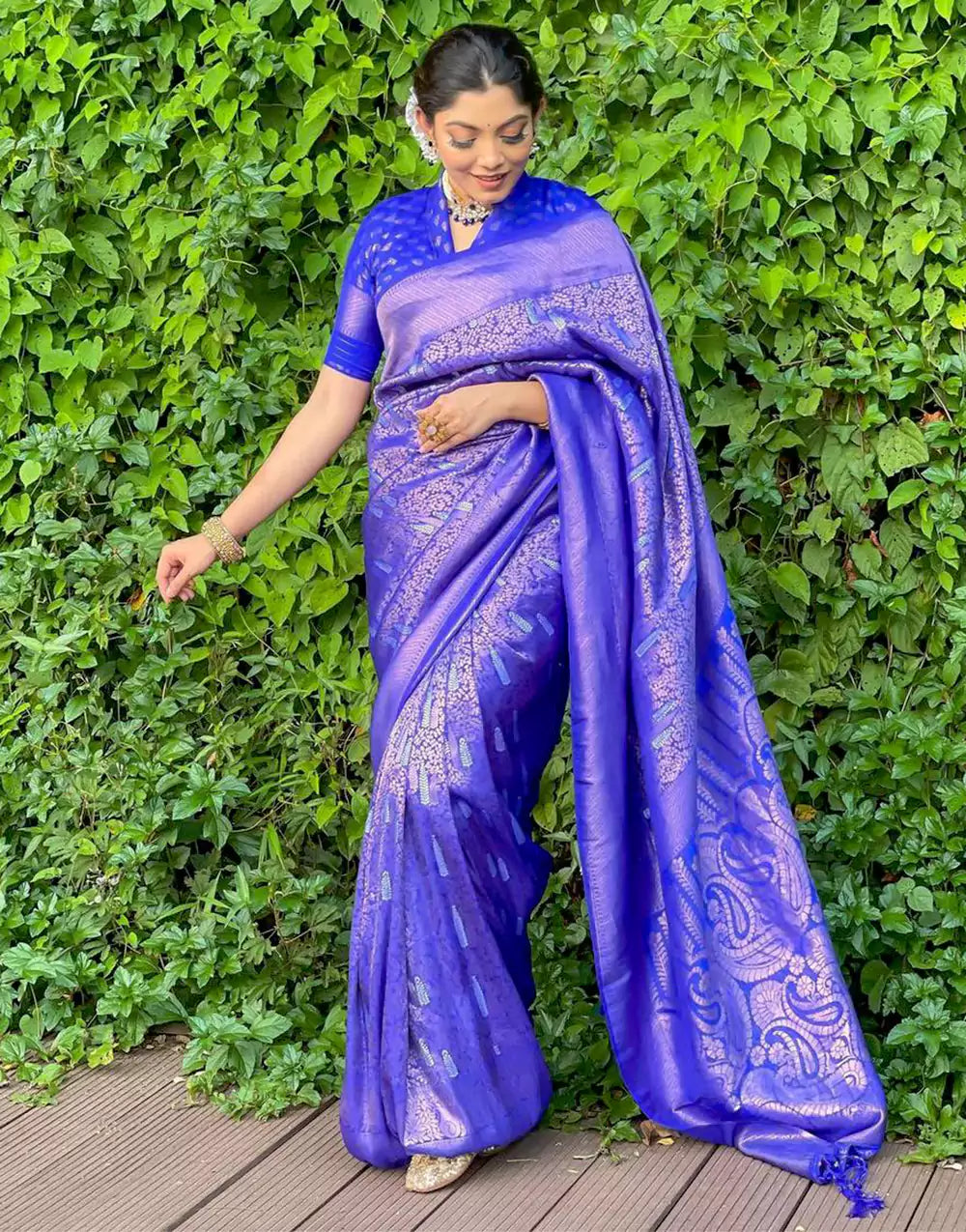 Violet Banarasi Copper Zari Weaving Saree