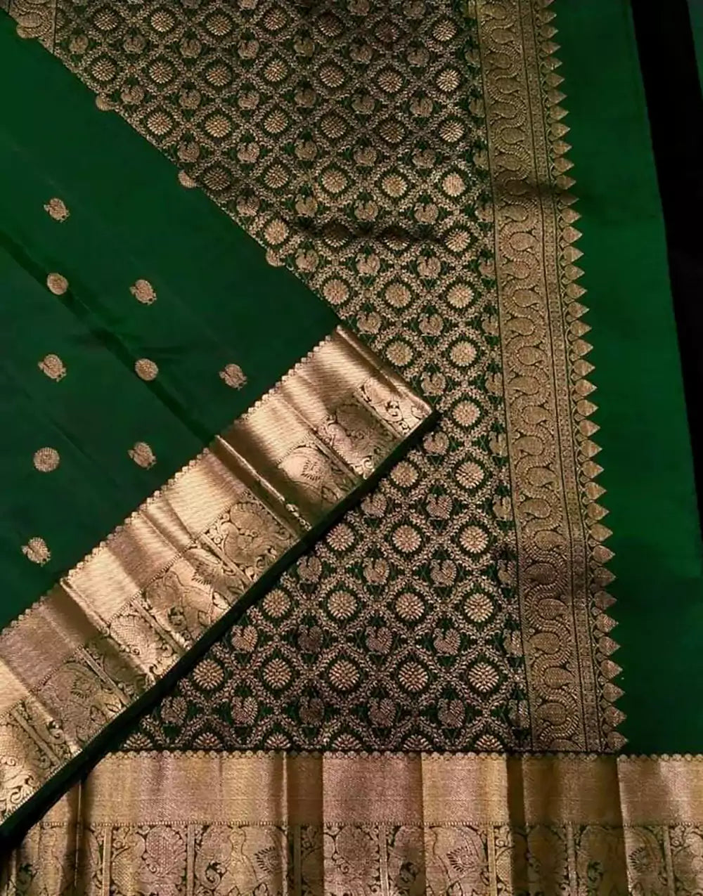 Dark Green Colour Banarasi Soft Silk Saree