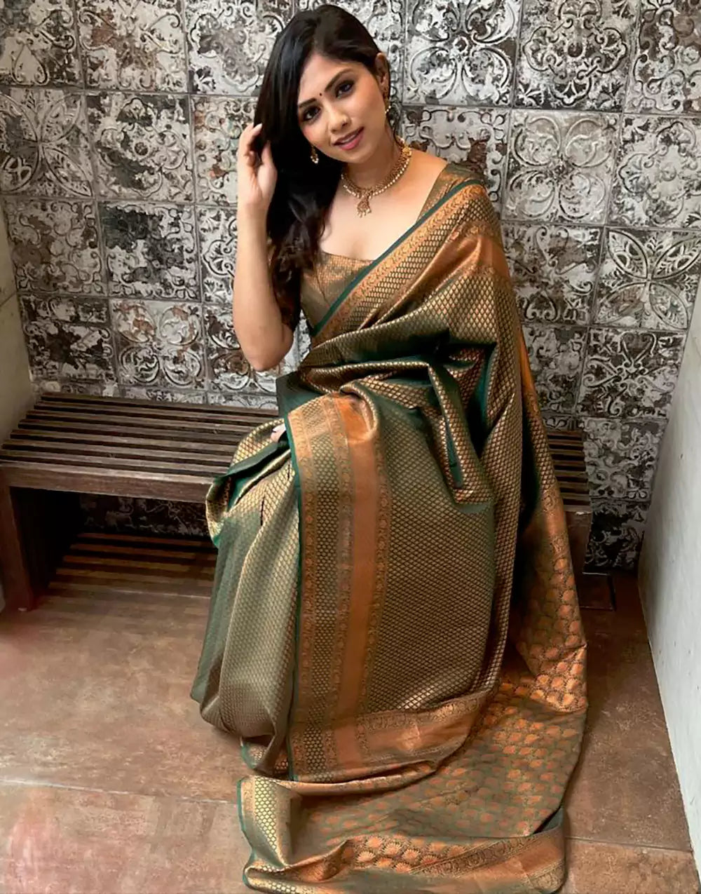 Green Colour Banarasi Sof Silk Copper Zari Weaving Saree