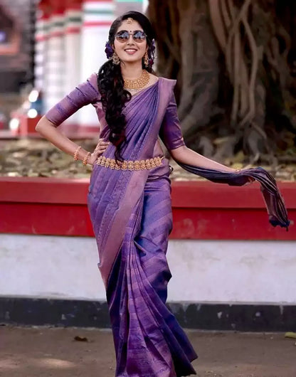 Designer Purple Colour Banarasi Sof Silk Saree