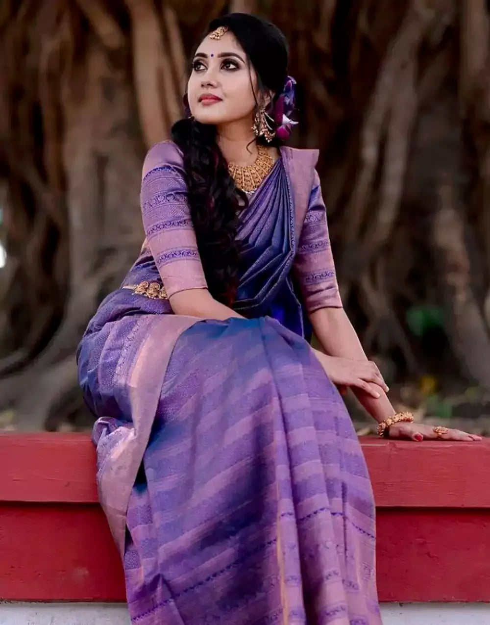 Designer Purple Colour Banarasi Sof Silk Saree