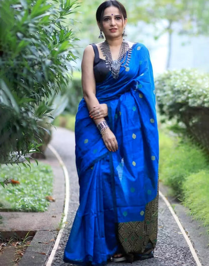 Cobalt Blue Colour Banarasi Soft Silk Saree