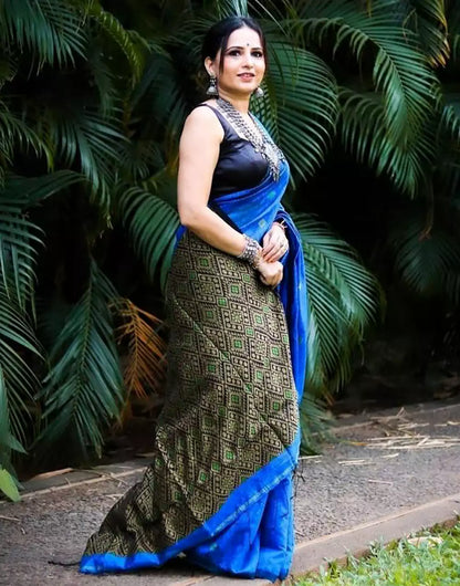 Cobalt Blue Colour Banarasi Soft Silk Saree