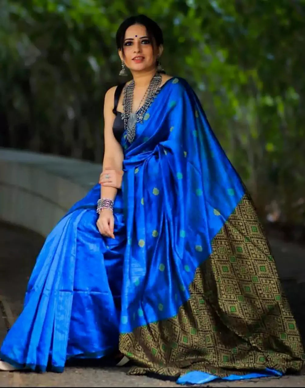 Cobalt Blue Colour Banarasi Soft Silk Saree